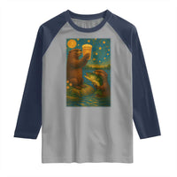 Funny Otter Drinking Beer Raglan Shirt Van Gogh Starry Night - Wonder Print Shop