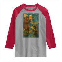 Funny Otter Drinking Beer Raglan Shirt Van Gogh Starry Night - Wonder Print Shop