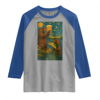 Funny Otter Drinking Beer Raglan Shirt Van Gogh Starry Night - Wonder Print Shop
