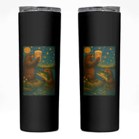 Funny Otter Drinking Beer Skinny Tumbler Van Gogh Starry Night