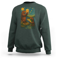 Funny Otter Drinking Beer Sweatshirt Van Gogh Starry Night - Wonder Print Shop