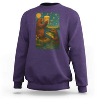 Funny Otter Drinking Beer Sweatshirt Van Gogh Starry Night - Wonder Print Shop