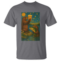 Funny Otter Drinking Beer T Shirt Van Gogh Starry Night - Wonder Print Shop