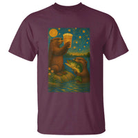 Funny Otter Drinking Beer T Shirt Van Gogh Starry Night - Wonder Print Shop