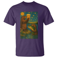 Funny Otter Drinking Beer T Shirt Van Gogh Starry Night - Wonder Print Shop