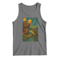 Funny Otter Drinking Beer Tank Top Van Gogh Starry Night - Wonder Print Shop