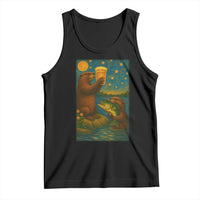 Funny Otter Drinking Beer Tank Top Van Gogh Starry Night - Wonder Print Shop
