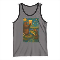 Funny Otter Drinking Beer Tank Top Van Gogh Starry Night - Wonder Print Shop