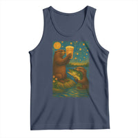 Funny Otter Drinking Beer Tank Top Van Gogh Starry Night - Wonder Print Shop