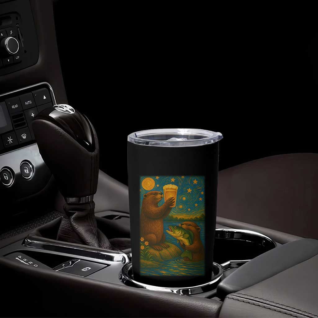 Funny Otter Drinking Beer Tumbler Cup Van Gogh Starry Night