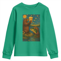 Funny Otter Drinking Beer Youth Sweatshirt Van Gogh Starry Night - Wonder Print Shop