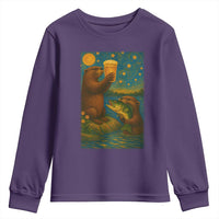 Funny Otter Drinking Beer Youth Sweatshirt Van Gogh Starry Night - Wonder Print Shop