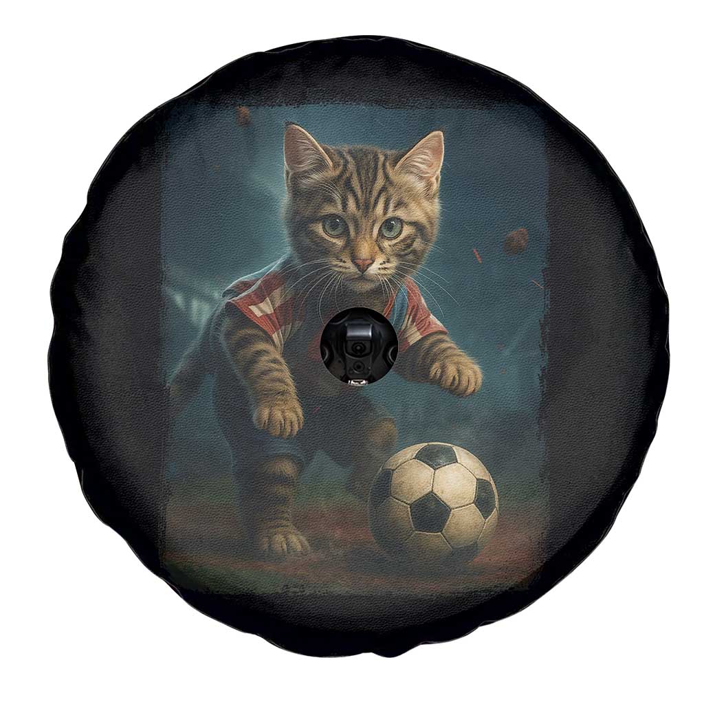 Funny Cat Soccer Ball Spare Tire Cover Cute Kitty Football Player Lover - Wonder Print Shop