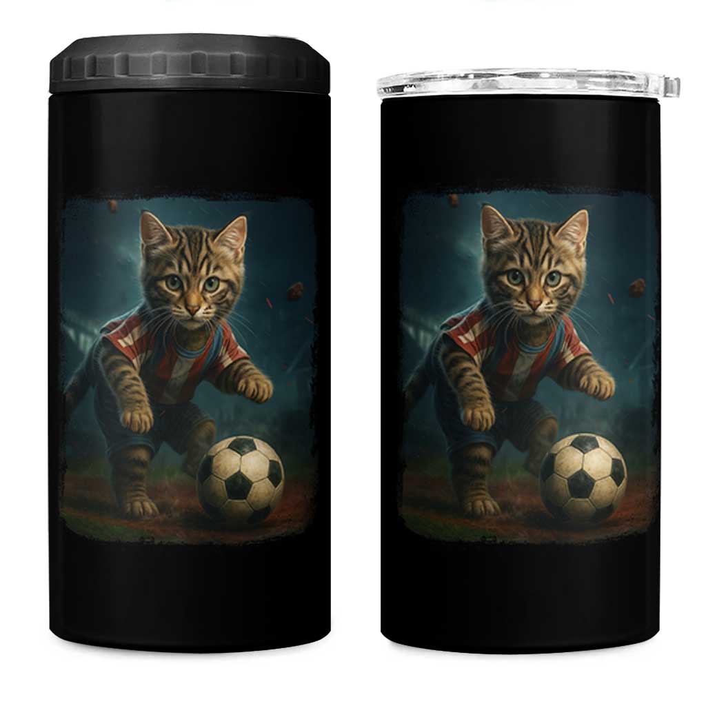 Funny Cat Soccer Ball 4 in 1 Can Cooler Tumbler Cute Kitty Football Player Lover