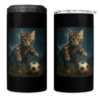 Funny Cat Soccer Ball 4 in 1 Can Cooler Tumbler Cute Kitty Football Player Lover
