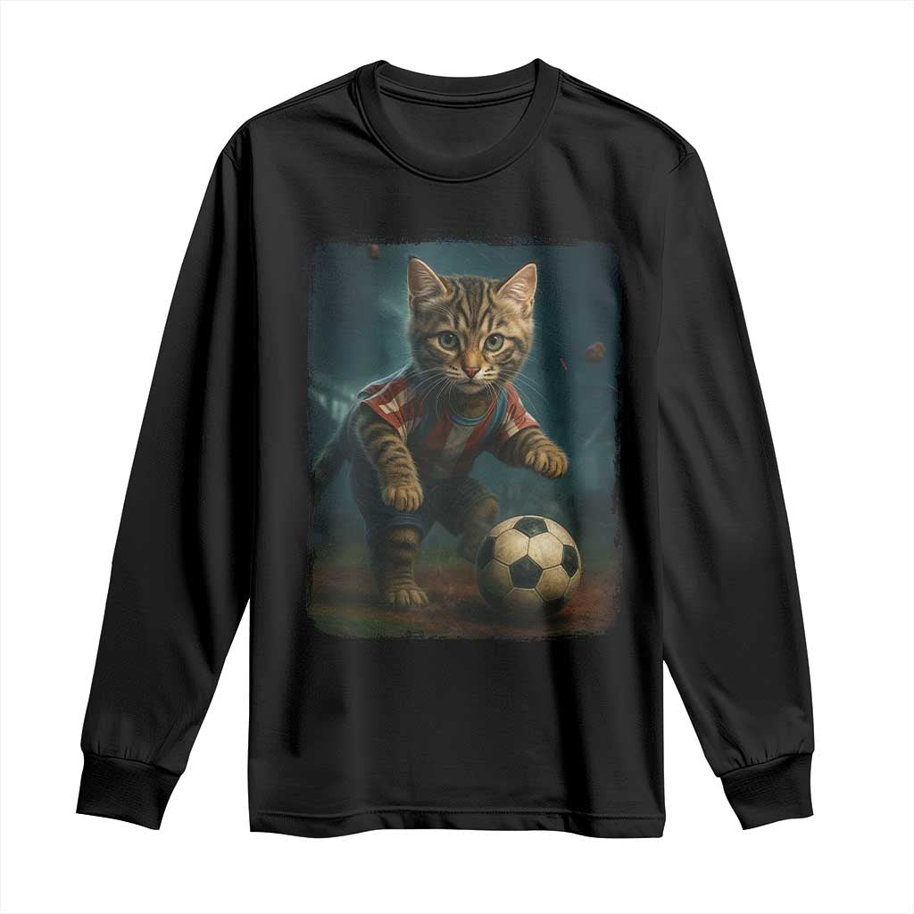Funny Cat Soccer Ball Long Sleeve Shirt Cute Kitty Football Player Lover - Wonder Print Shop