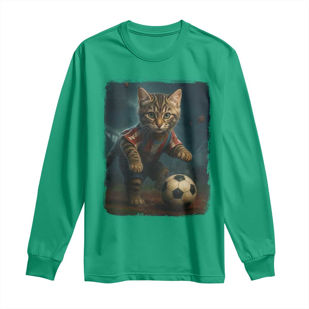 Funny Cat Soccer Ball Long Sleeve Shirt Cute Kitty Football Player Lover - Wonder Print Shop