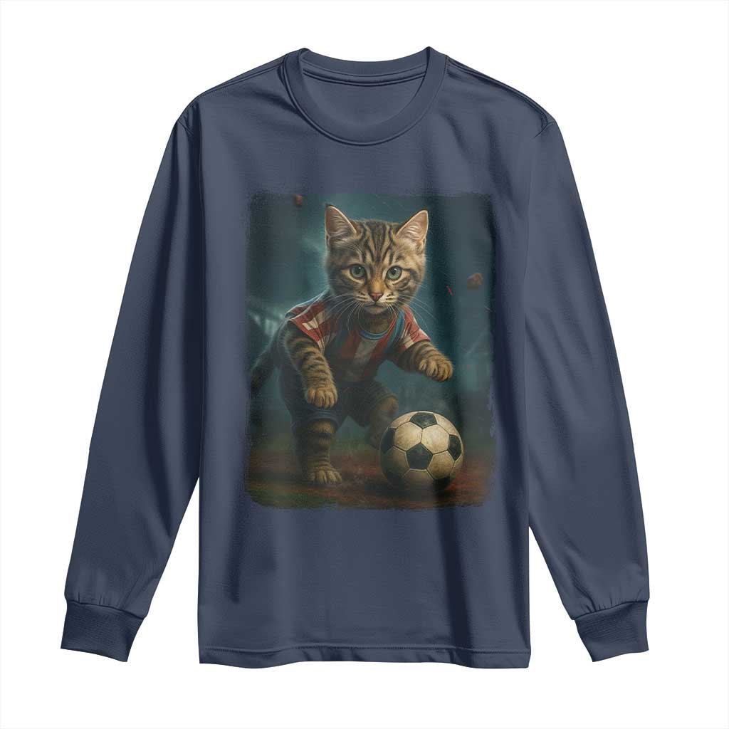 Funny Cat Soccer Ball Long Sleeve Shirt Cute Kitty Football Player Lover - Wonder Print Shop