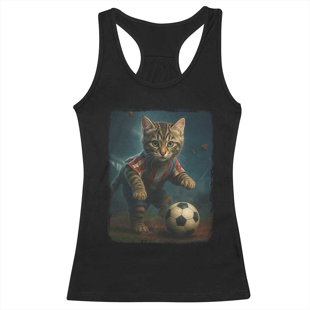 Funny Cat Soccer Ball Racerback Tank Top Cute Kitty Football Player Lover - Wonder Print Shop