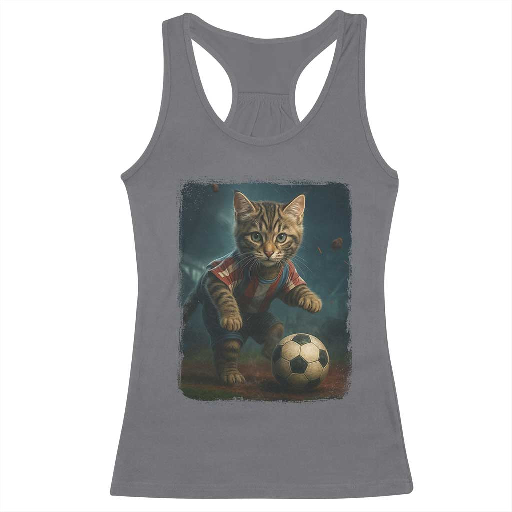 Funny Cat Soccer Ball Racerback Tank Top Cute Kitty Football Player Lover - Wonder Print Shop