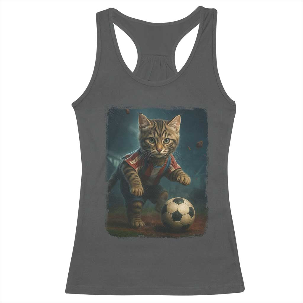 Funny Cat Soccer Ball Racerback Tank Top Cute Kitty Football Player Lover - Wonder Print Shop