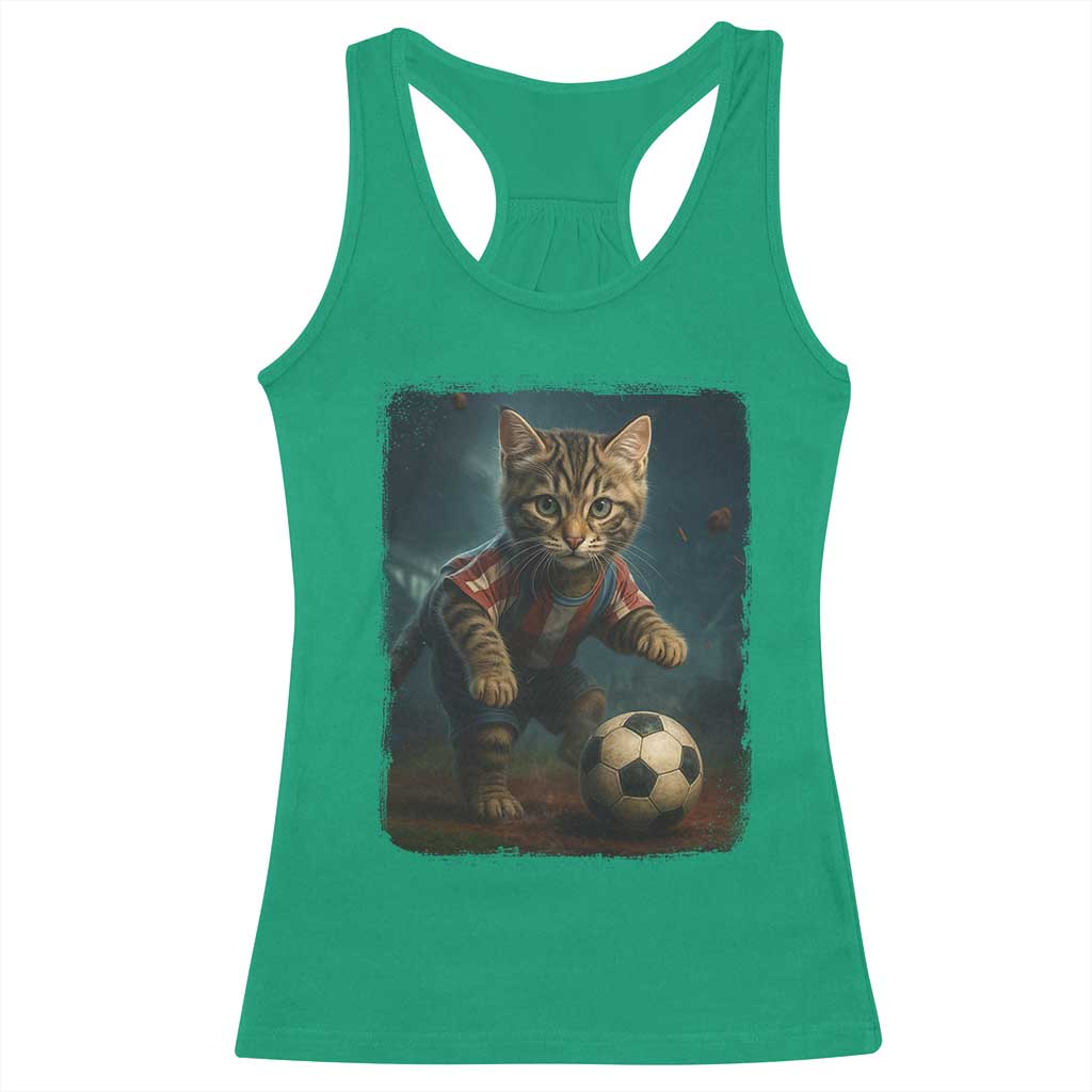 Funny Cat Soccer Ball Racerback Tank Top Cute Kitty Football Player Lover - Wonder Print Shop