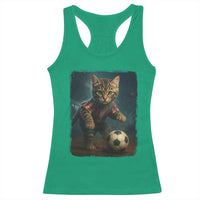Funny Cat Soccer Ball Racerback Tank Top Cute Kitty Football Player Lover - Wonder Print Shop