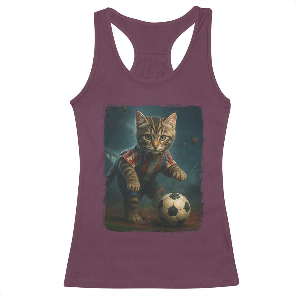 Funny Cat Soccer Ball Racerback Tank Top Cute Kitty Football Player Lover - Wonder Print Shop