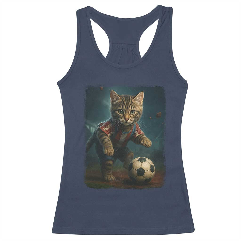 Funny Cat Soccer Ball Racerback Tank Top Cute Kitty Football Player Lover - Wonder Print Shop