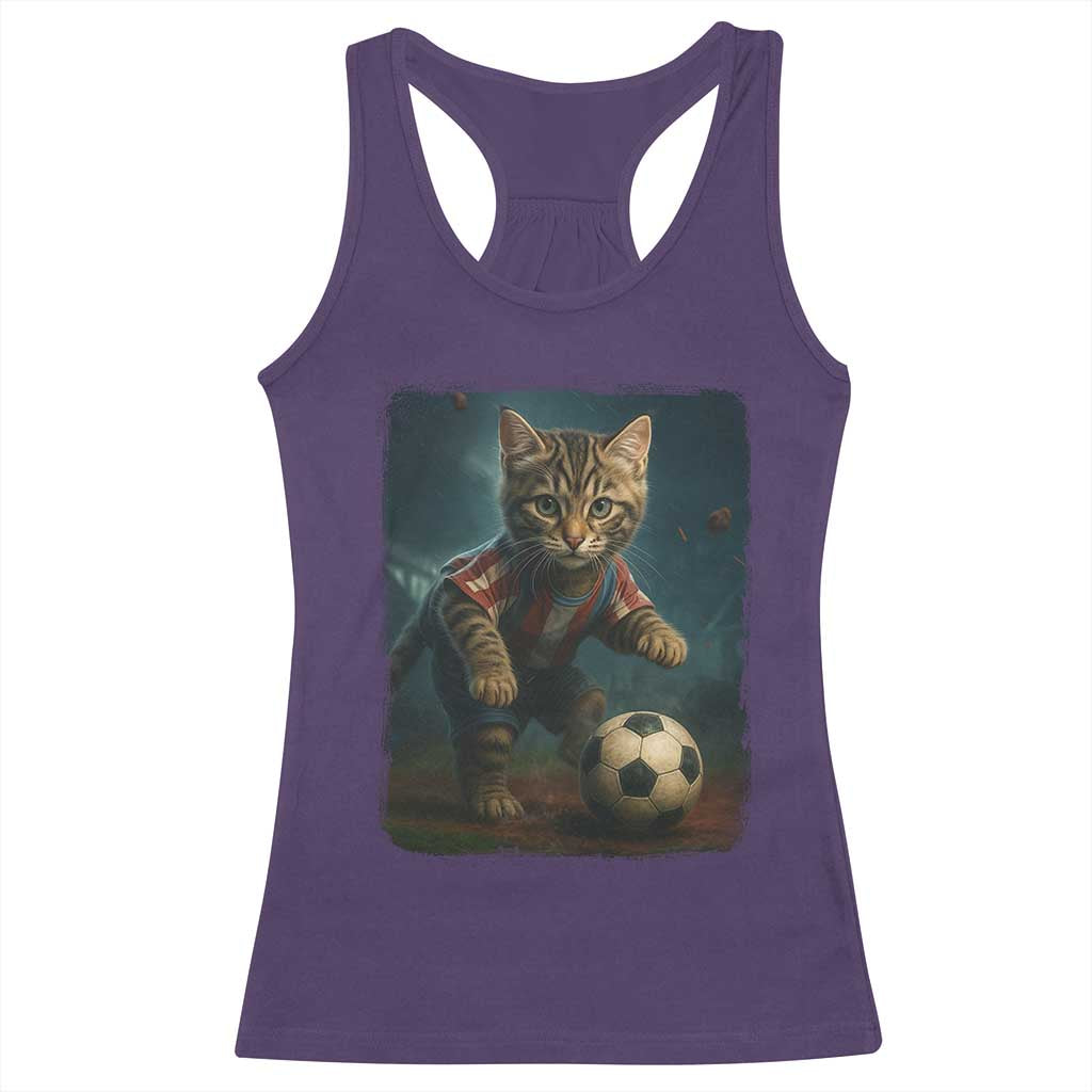 Funny Cat Soccer Ball Racerback Tank Top Cute Kitty Football Player Lover - Wonder Print Shop