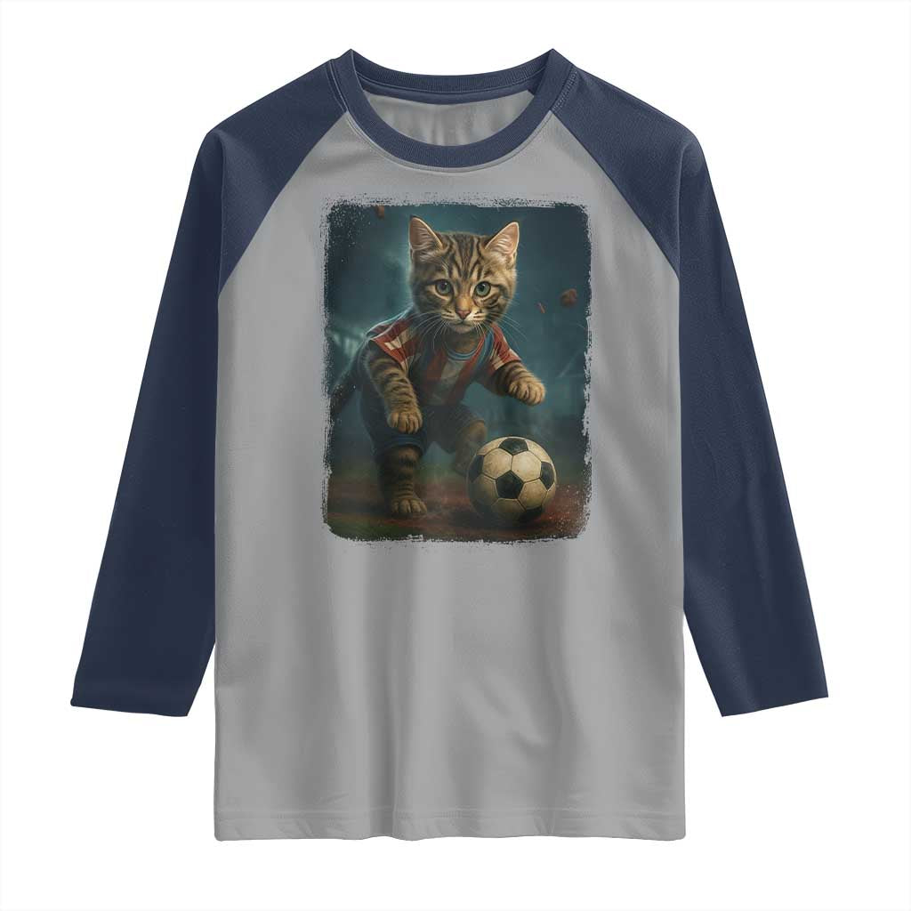Funny Cat Soccer Ball Raglan Shirt Cute Kitty Football Player Lover - Wonder Print Shop