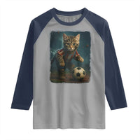 Funny Cat Soccer Ball Raglan Shirt Cute Kitty Football Player Lover - Wonder Print Shop