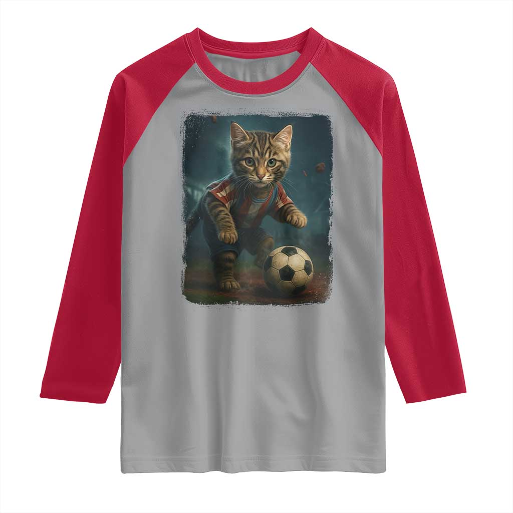 Funny Cat Soccer Ball Raglan Shirt Cute Kitty Football Player Lover - Wonder Print Shop