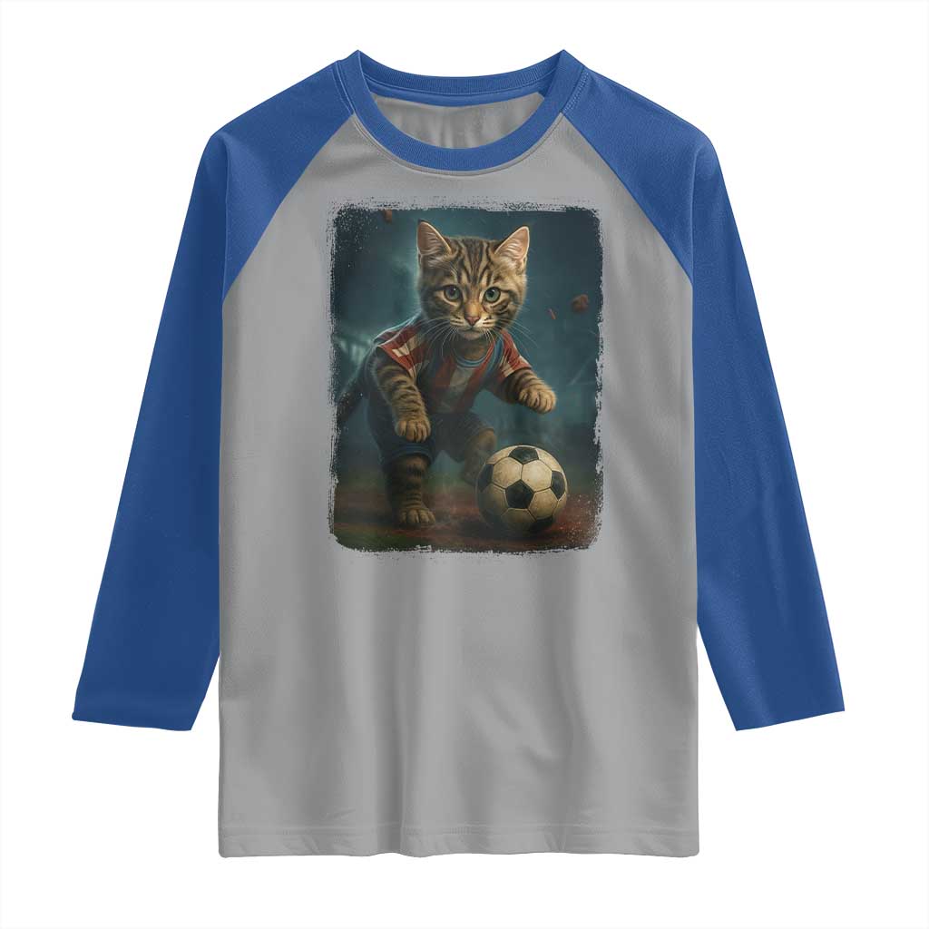 Funny Cat Soccer Ball Raglan Shirt Cute Kitty Football Player Lover - Wonder Print Shop