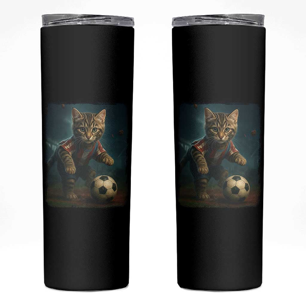 Funny Cat Soccer Ball Skinny Tumbler Cute Kitty Football Player Lover