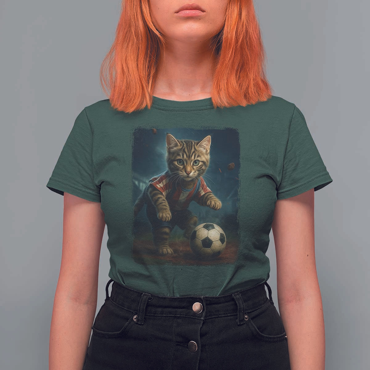 Funny Cat Soccer Ball T Shirt For Women Cute Kitty Football Player Lover - Wonder Print Shop