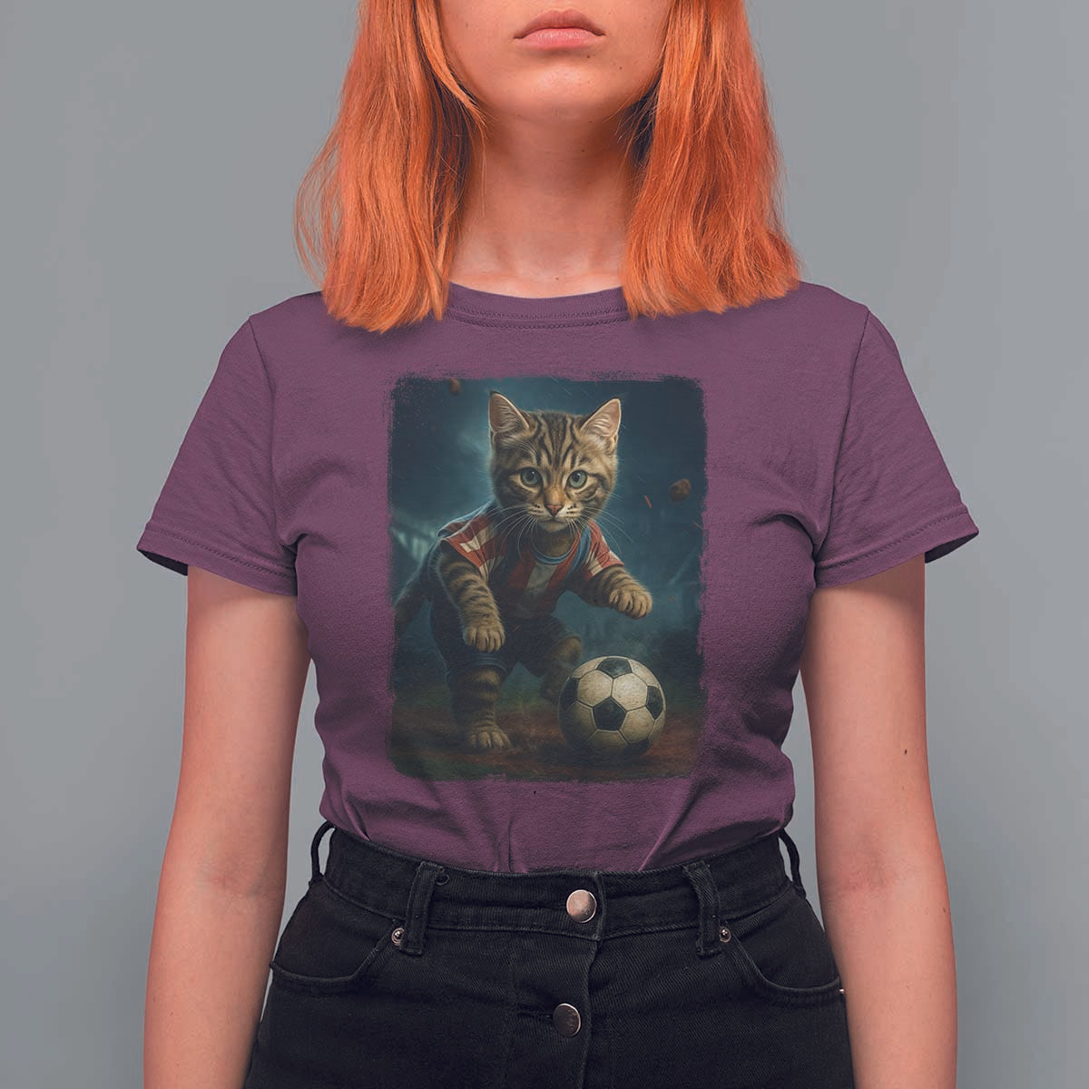 Funny Cat Soccer Ball T Shirt For Women Cute Kitty Football Player Lover - Wonder Print Shop