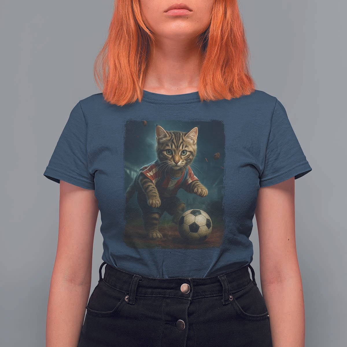 Funny Cat Soccer Ball T Shirt For Women Cute Kitty Football Player Lover - Wonder Print Shop