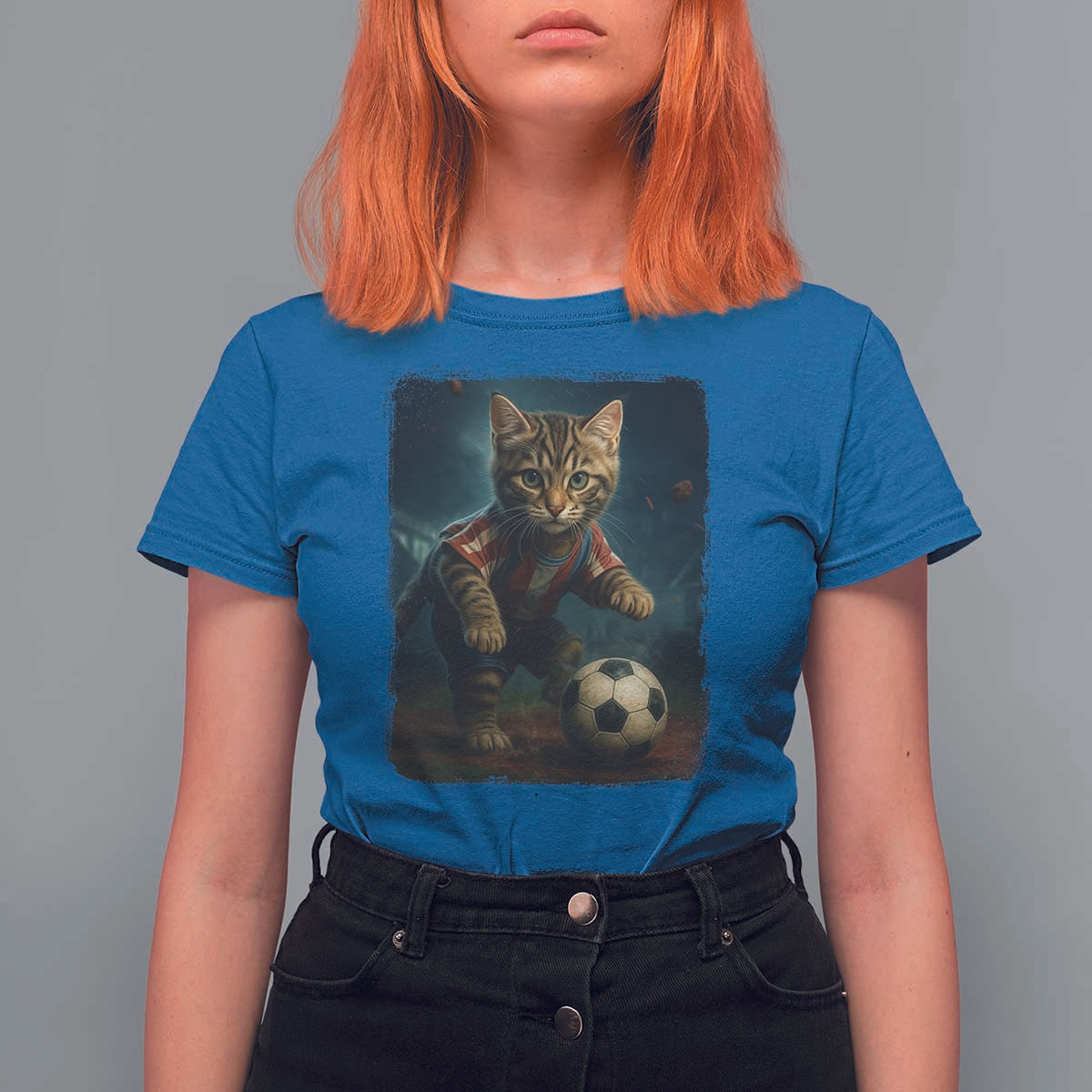 Funny Cat Soccer Ball T Shirt For Women Cute Kitty Football Player Lover - Wonder Print Shop