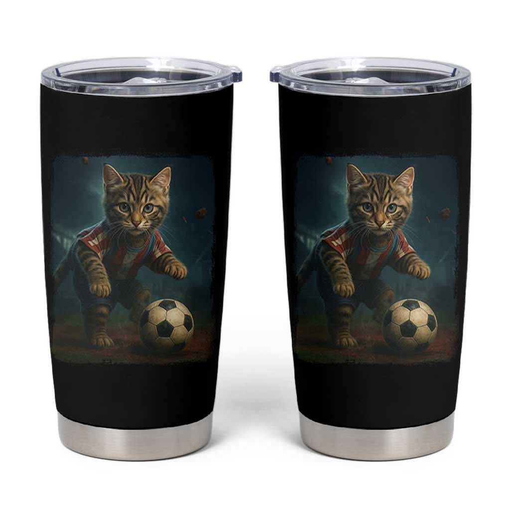 Funny Cat Soccer Ball Tumbler Cup Cute Kitty Football Player Lover