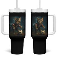 Funny Cat Soccer Ball Tumbler With Handle Cute Kitty Football Player Lover