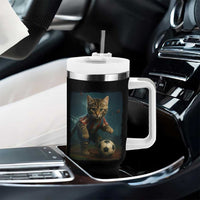 Funny Cat Soccer Ball Tumbler With Handle Cute Kitty Football Player Lover