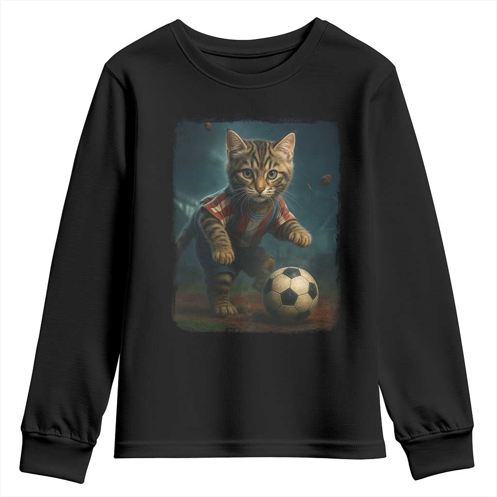 Funny Cat Soccer Ball Youth Sweatshirt Cute Kitty Football Player Lover - Wonder Print Shop