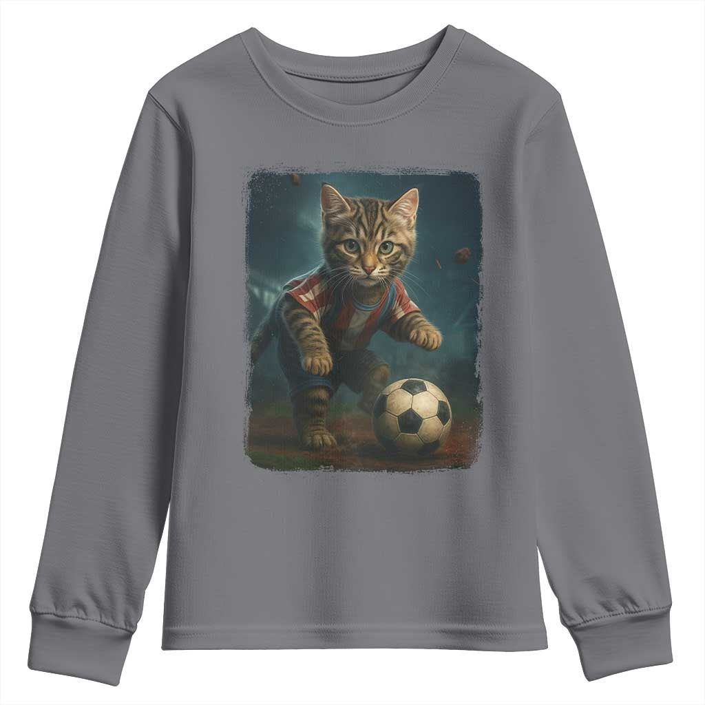 Funny Cat Soccer Ball Youth Sweatshirt Cute Kitty Football Player Lover - Wonder Print Shop
