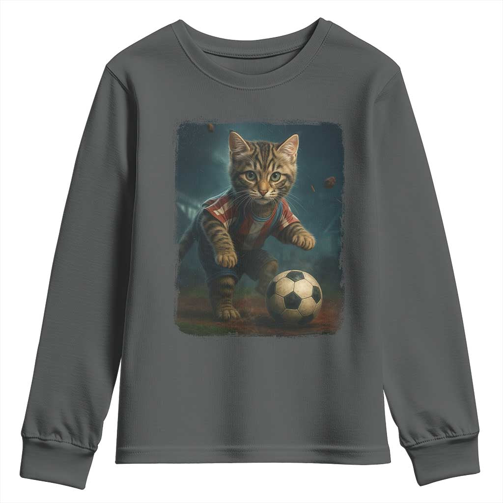 Funny Cat Soccer Ball Youth Sweatshirt Cute Kitty Football Player Lover - Wonder Print Shop