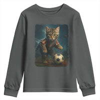 Funny Cat Soccer Ball Youth Sweatshirt Cute Kitty Football Player Lover - Wonder Print Shop