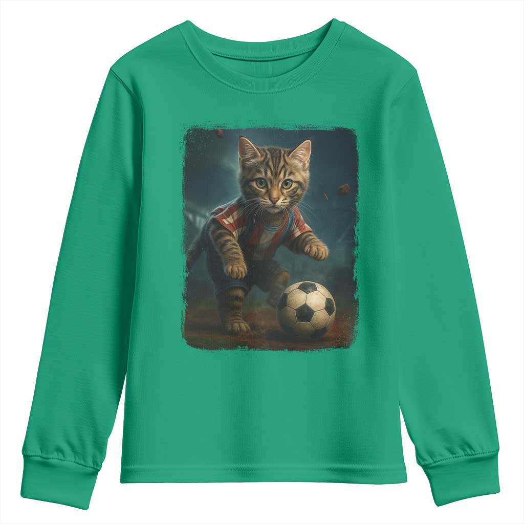 Funny Cat Soccer Ball Youth Sweatshirt Cute Kitty Football Player Lover - Wonder Print Shop