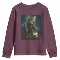 Funny Cat Soccer Ball Youth Sweatshirt Cute Kitty Football Player Lover - Wonder Print Shop