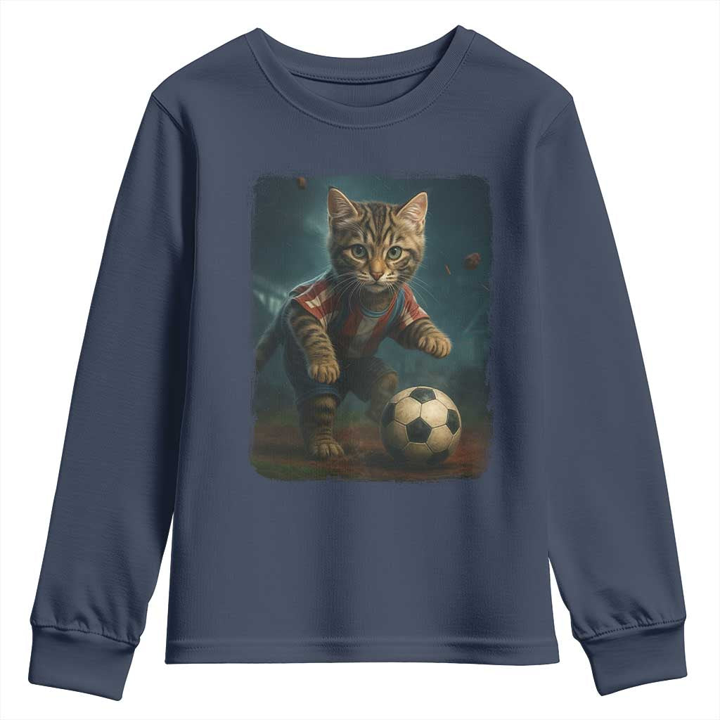 Funny Cat Soccer Ball Youth Sweatshirt Cute Kitty Football Player Lover - Wonder Print Shop