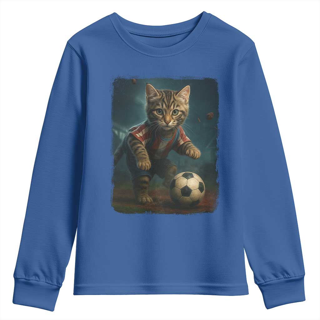 Funny Cat Soccer Ball Youth Sweatshirt Cute Kitty Football Player Lover - Wonder Print Shop